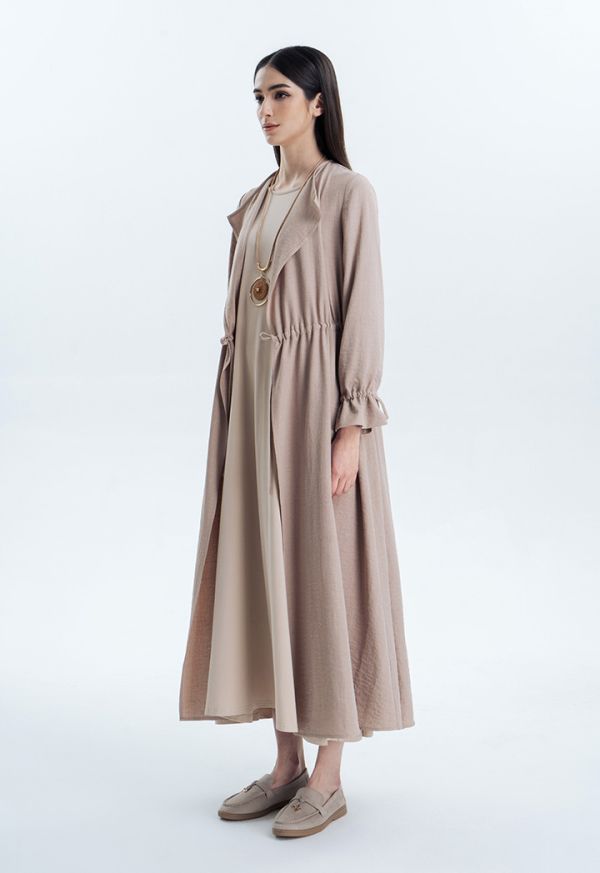 Long Outer Jacket With Waist Drawstring -Sale