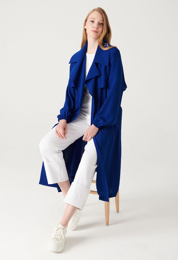 Front Flaps Solid Long Jacket -Sale