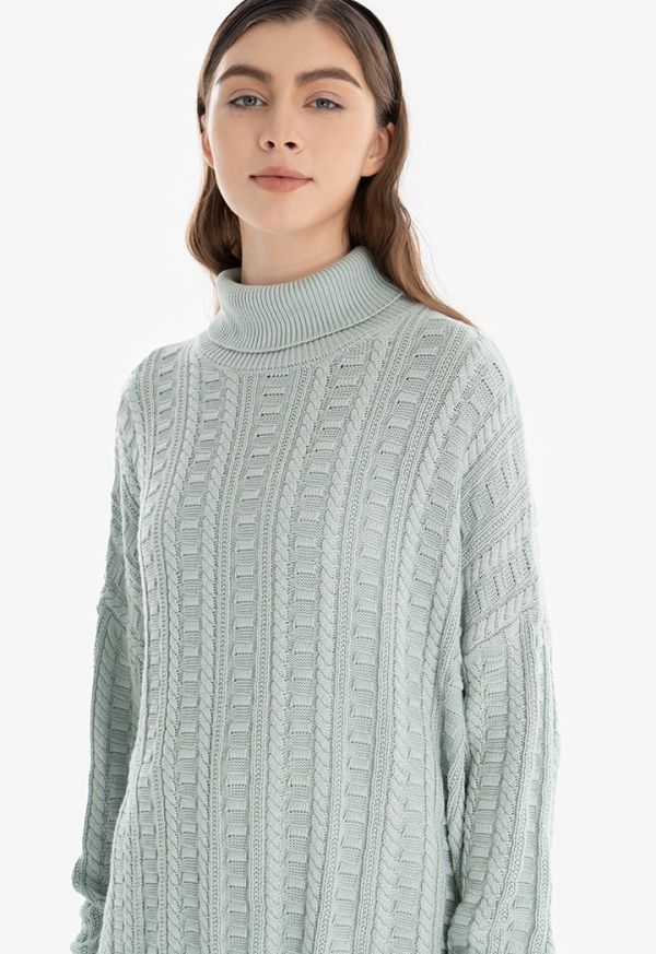 Crochet Knitted Solid Turtle Neck Blouse -Sale