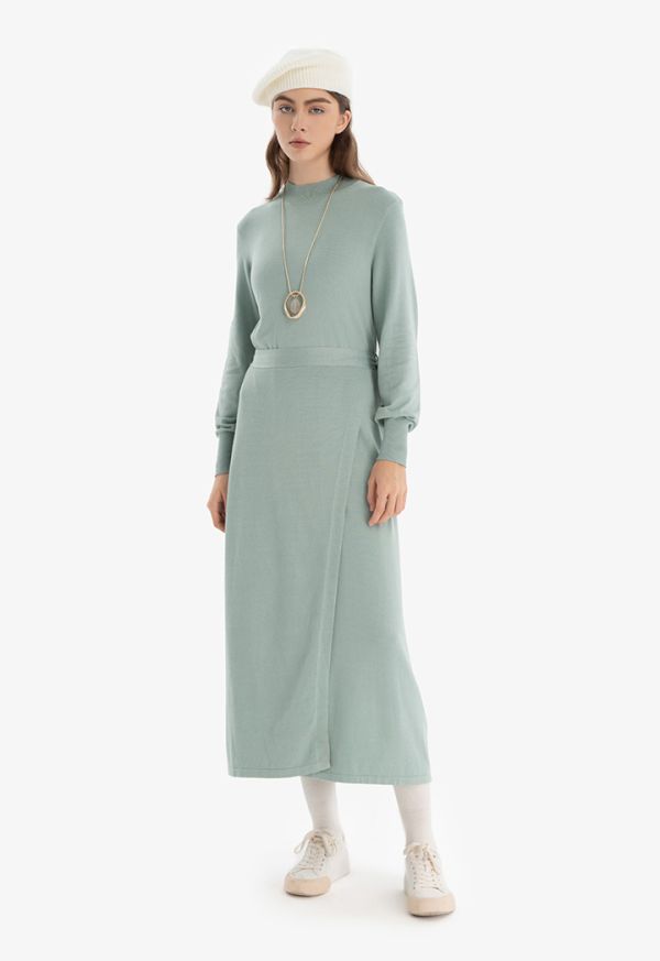 Knitted Solid Overlap Maxi Dress -Sale