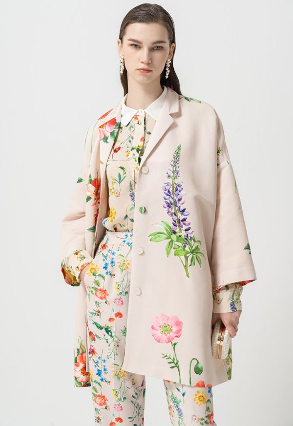 Printed Floral Embellished Crystal Jacket