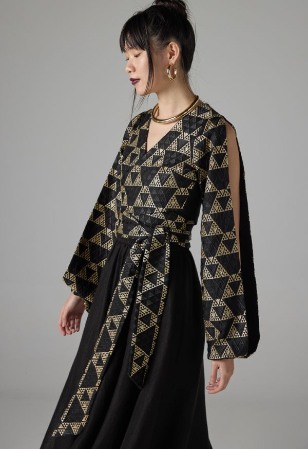 Geometric Stitch Contrast Cropped Jacket - Ramadan Style
