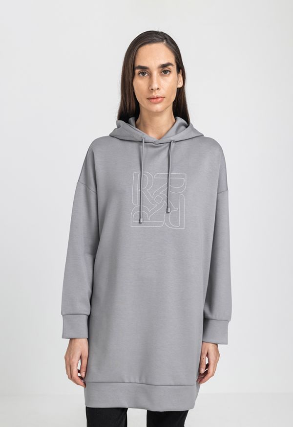 Front Monogram Print Drop Shoulder Midi Hoodie