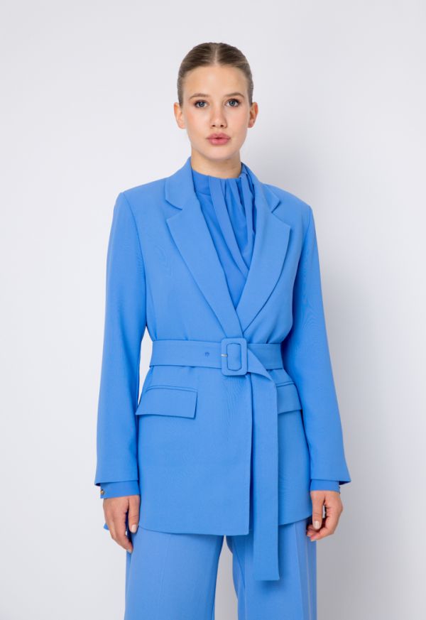 Notched Collar Belted Solid Blazer