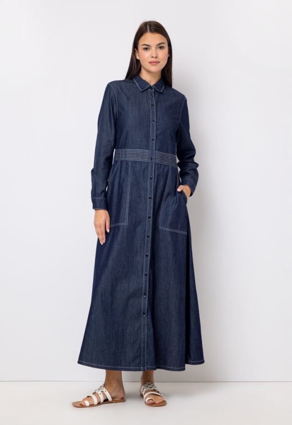 Long Sleeves Maxi Denim Shirt Dress