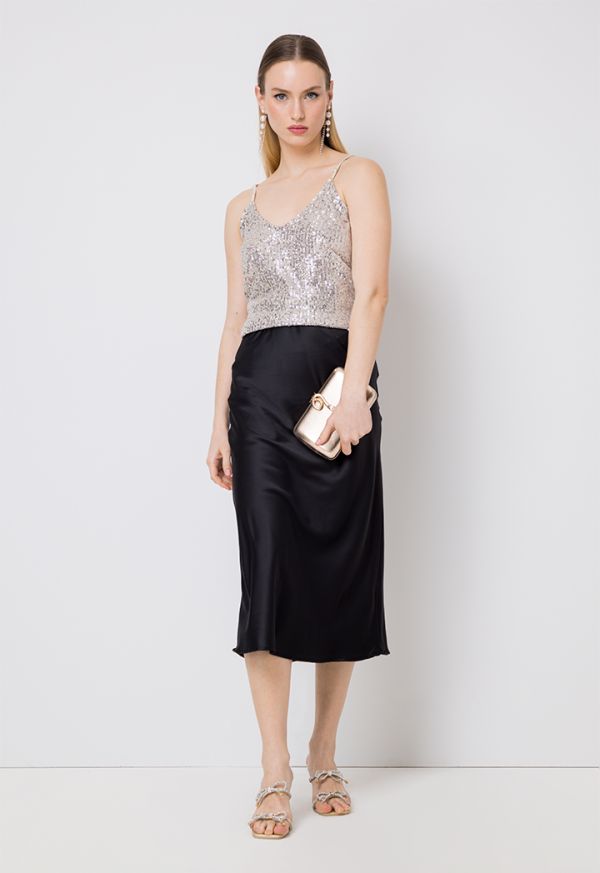Straight Solid Skirt With Elasticated Waistband