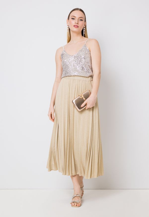 Knitted Lurex Pleated Maxi Skirt