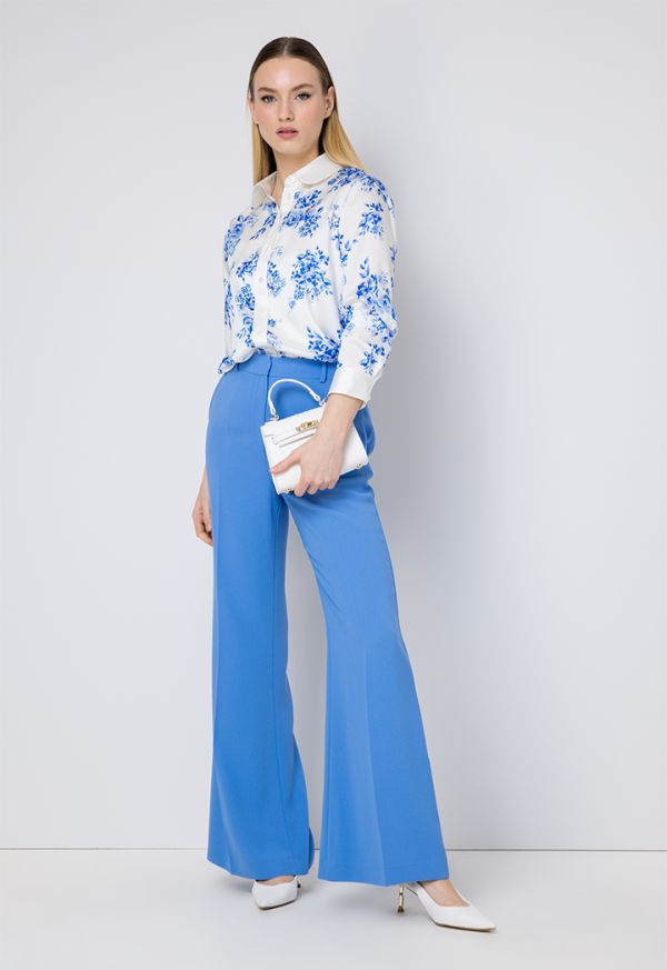 Flared High Waist Solid Trouser