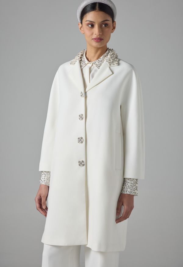 Solid Embellished Faux Pearl Jacket