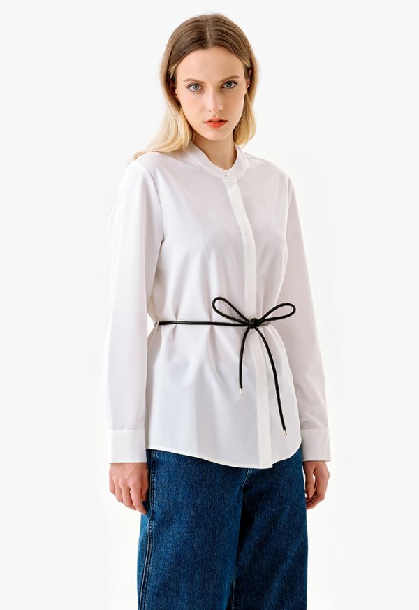 Mandarin Solid Shirt with Leather Belt