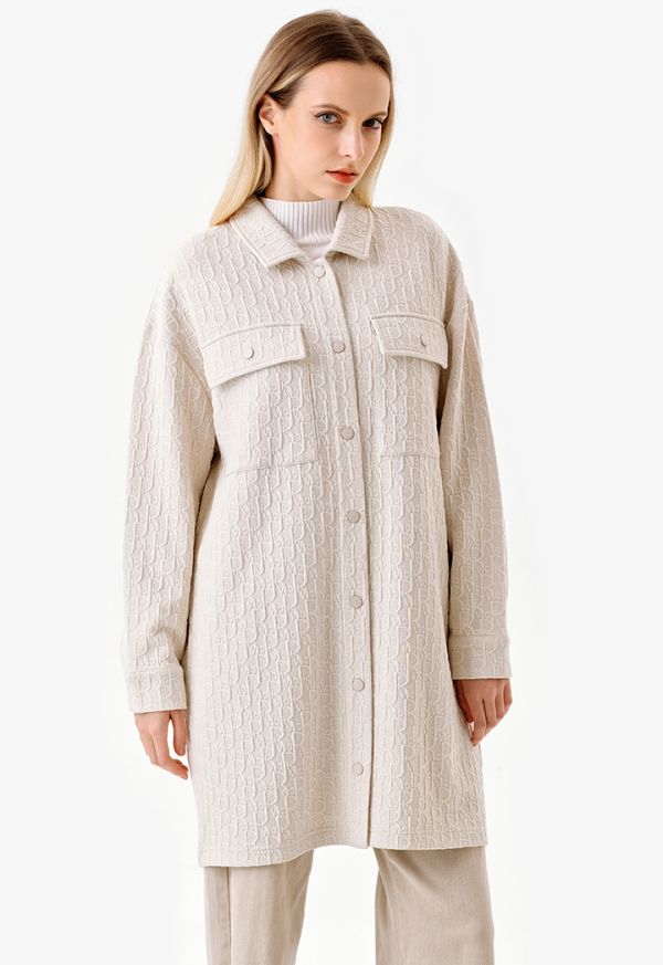 Knitted R Patterned Solid Midi Shirt Dress