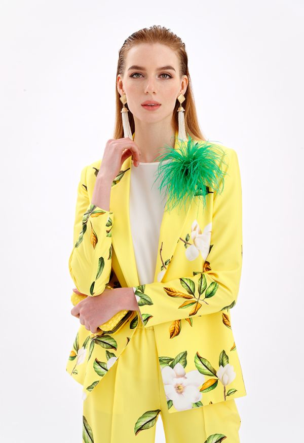 Floral Print Blazer With Self Tie Belt -Sale