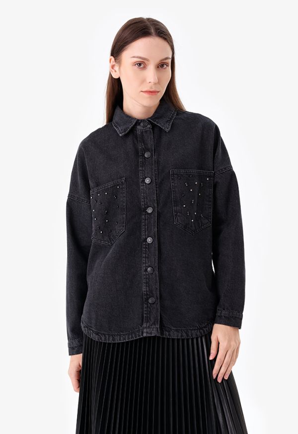 Embellished Pockets Denim Jacket -Sale
