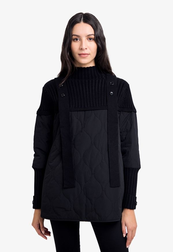 Knitted Quilted Solid Strap Outerwear 