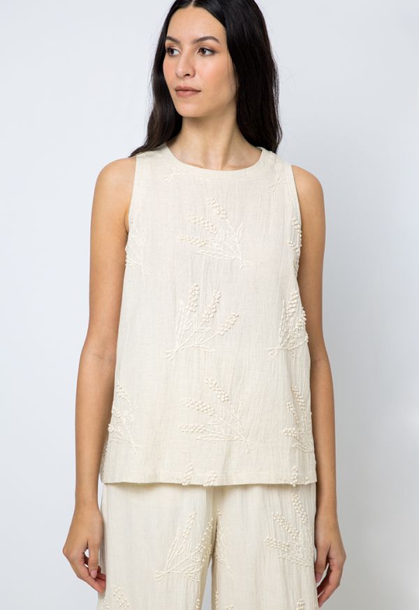 Solid Embroidered Sleeveless Top