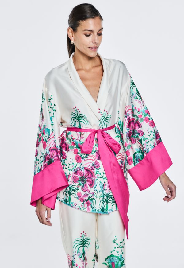 Floral Print Belted Kimono