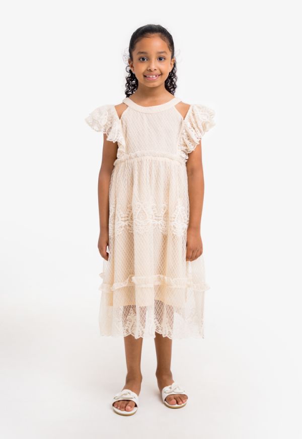 Embroidered Tulle Ruffled Dress