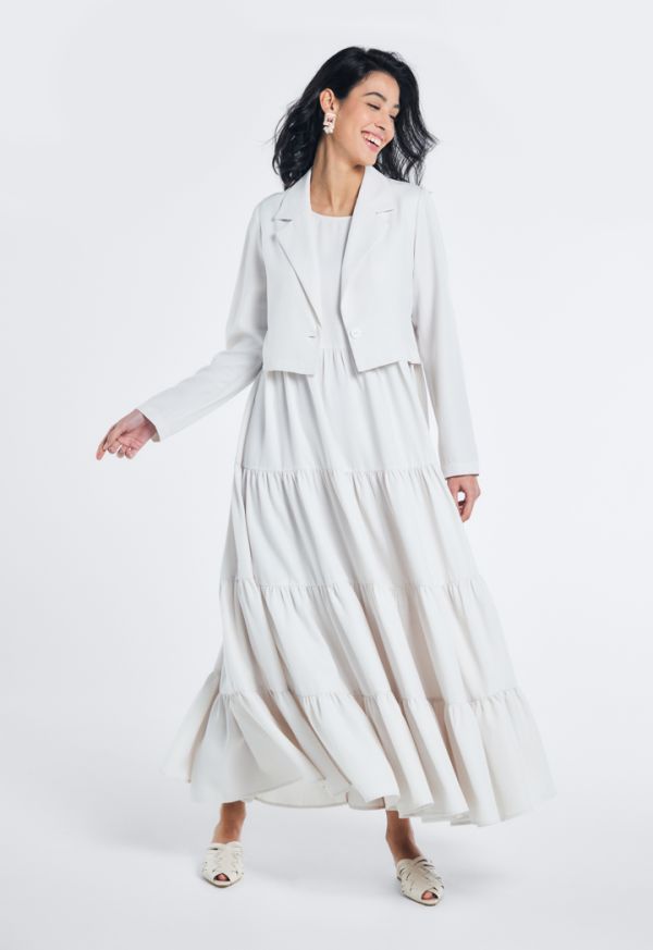 فستان متعدد الطبقات بلا أكمام و حزام- ستايل رمضان