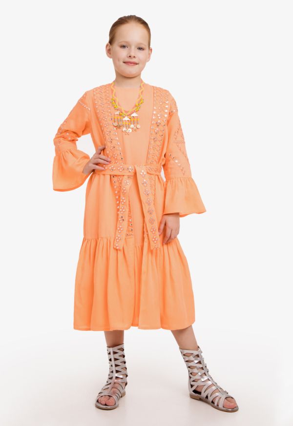 Ruffled Embroidered Dress & Abaya Set