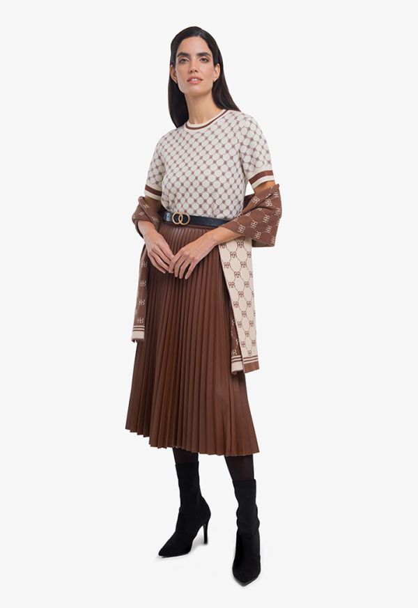 Leather Solid Pleated Maxi Skirt -Sale