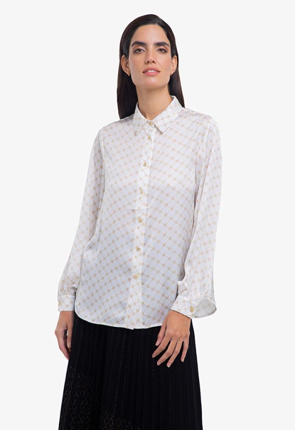 Embroidered Inverse R Printed Button Up Shirt -Sale