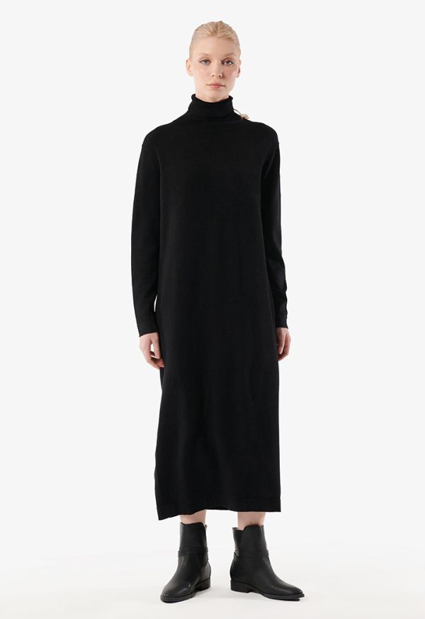 High Neck Long Sleeves Knitted Basic Maxi Dress -Sale