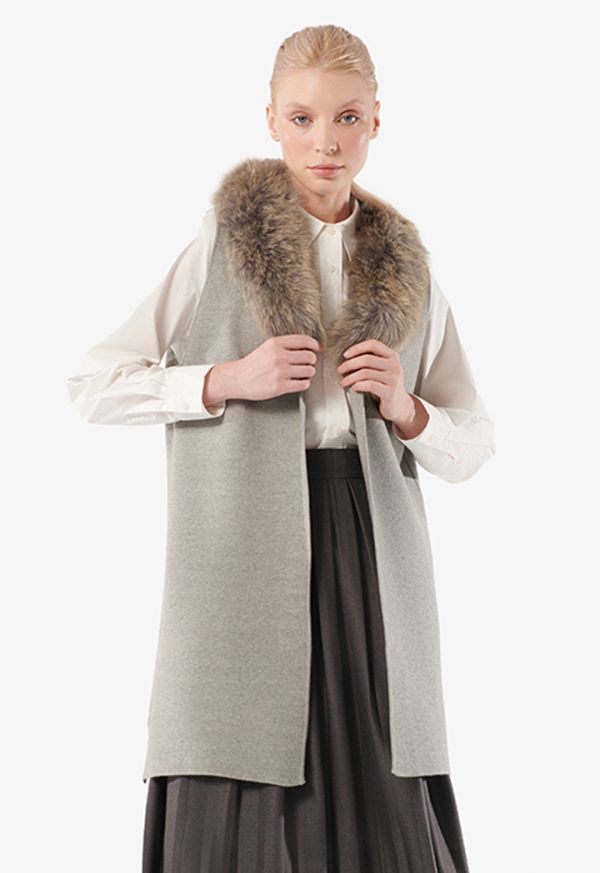 Faux Fur Solid Knitted Cardigan -Sale