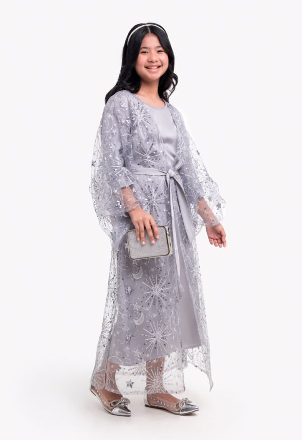 Sequined Mesh Kimono & Dress Set