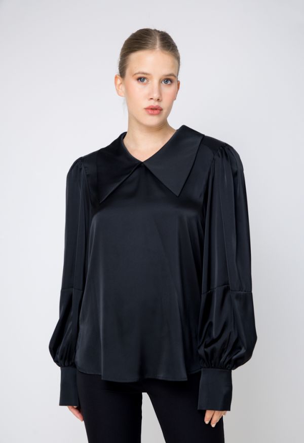 Balloon Sleeves Solid Blouse