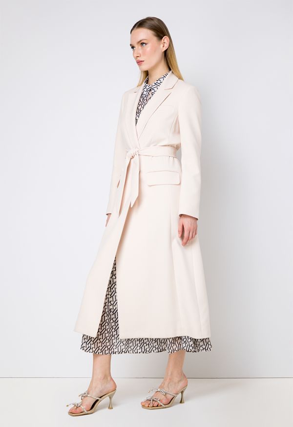 Notched Collar Solid Maxi Jacket