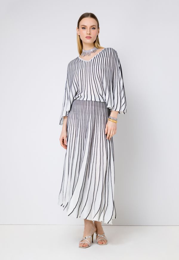 Striped Knitted Batwing Sleeves Dress Set (2 PCS)