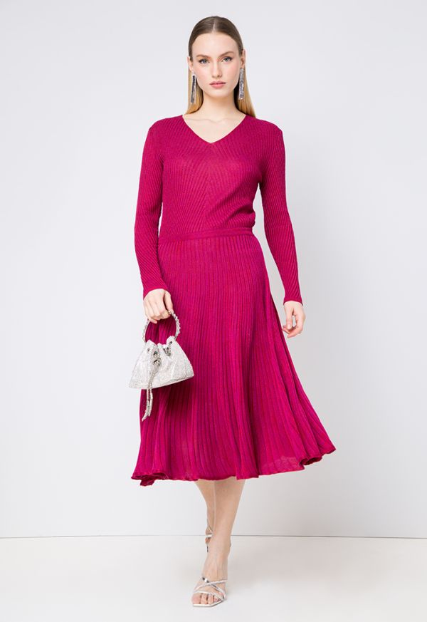 Knitted Lurex Ribbed Flared Dress Set (2 PCS)