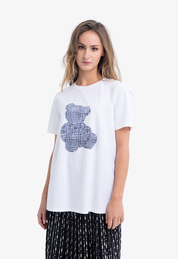 Bear Motif Rubber Printed T-Shirt