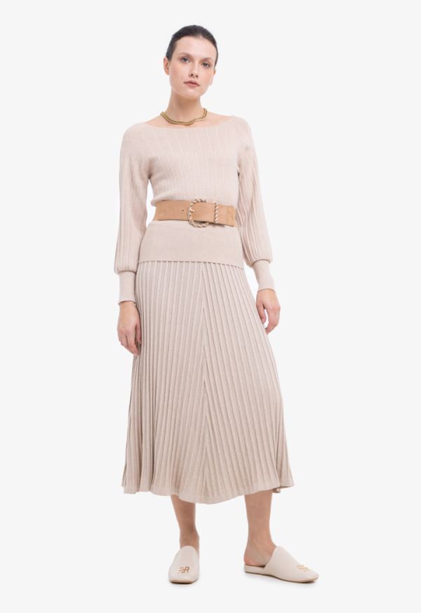 Flared Hem Ribbed Knitted Long Skirt -Sale