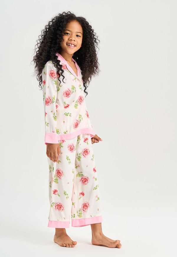 Floral Print Notch Lapel Collared Buttons Pajama Set (2 PCS)