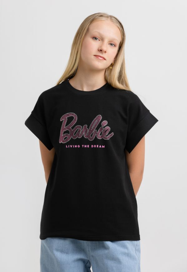 Barbie Print Crew Neck Short Sleeve T-Shirt -Sale