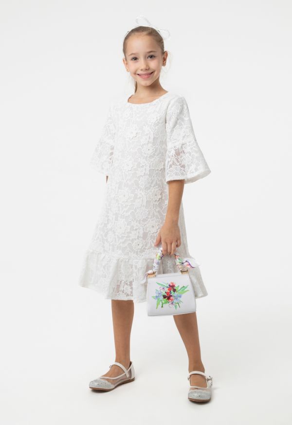 Solid Floral Embroidered Ruffle Party Dress -Sale
