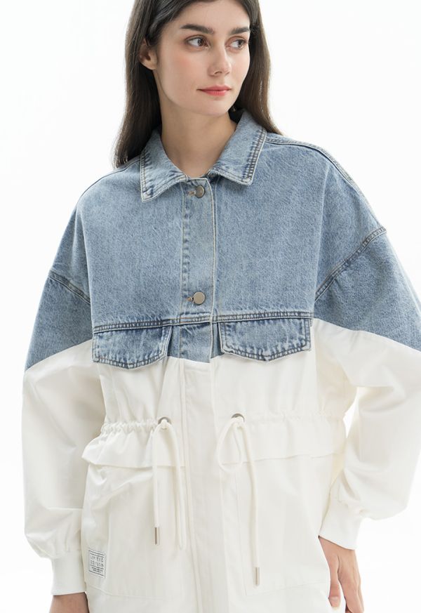 Half Denim Textured Jacket -Sale