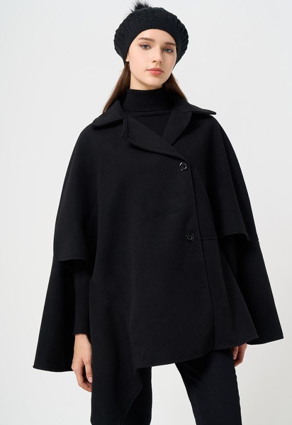 Solid Notched Label Winter Poncho