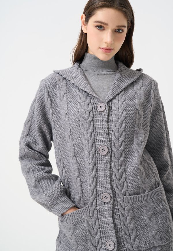 Solid Knitted Hoodie Cardigan