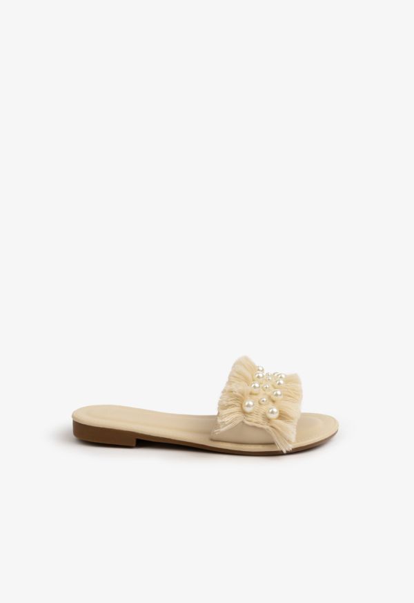 Faux Pearl Embellished Flat Slides