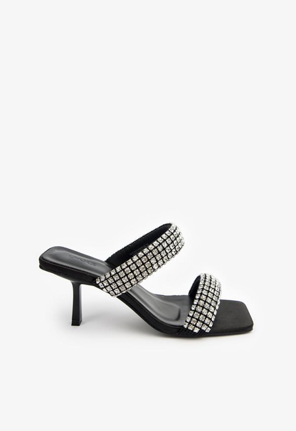 Double Wide Crystal Strap Heeled Sandals