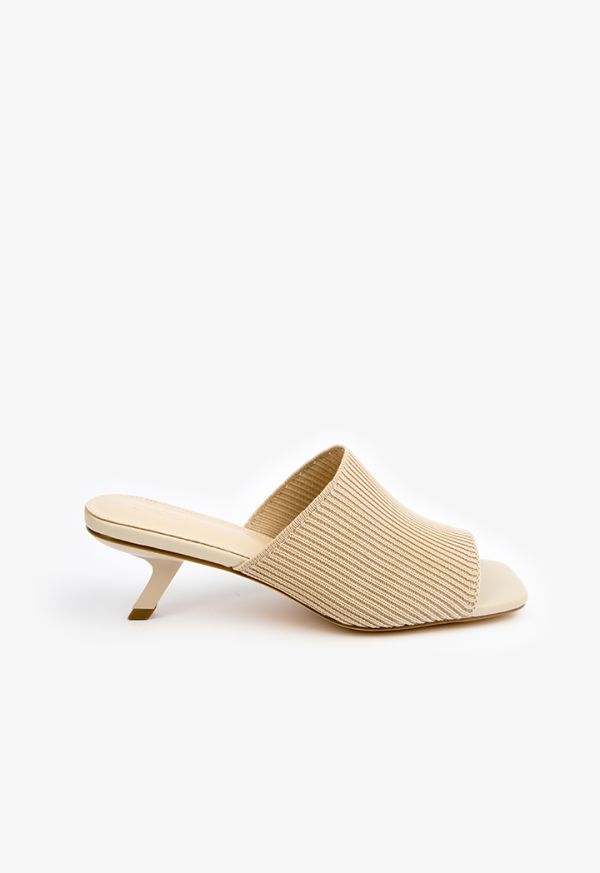 Open Toe Heeled Fabric Mules 