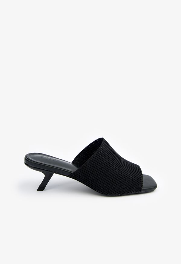 Open Toe Heeled Fabric Mules 