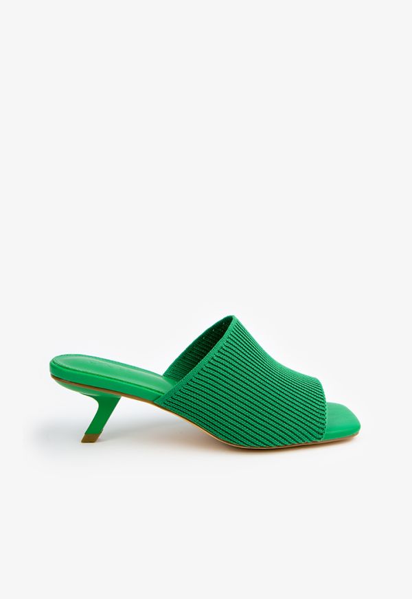 Open Toe Heeled Fabric Mules 