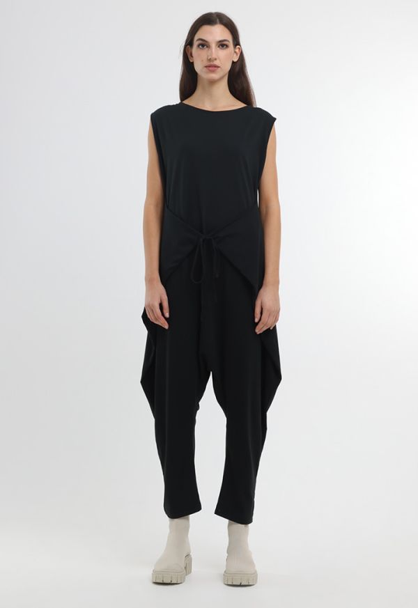 Solid Asymmetrical Tie Up Waist Jumpsuit -Sale