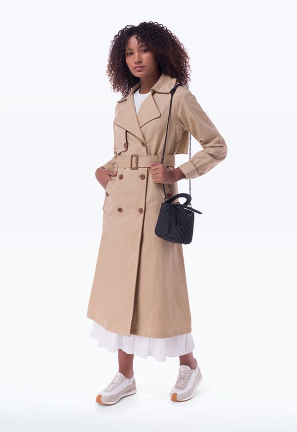 Double Breasted Solid Trench Coat -Sale