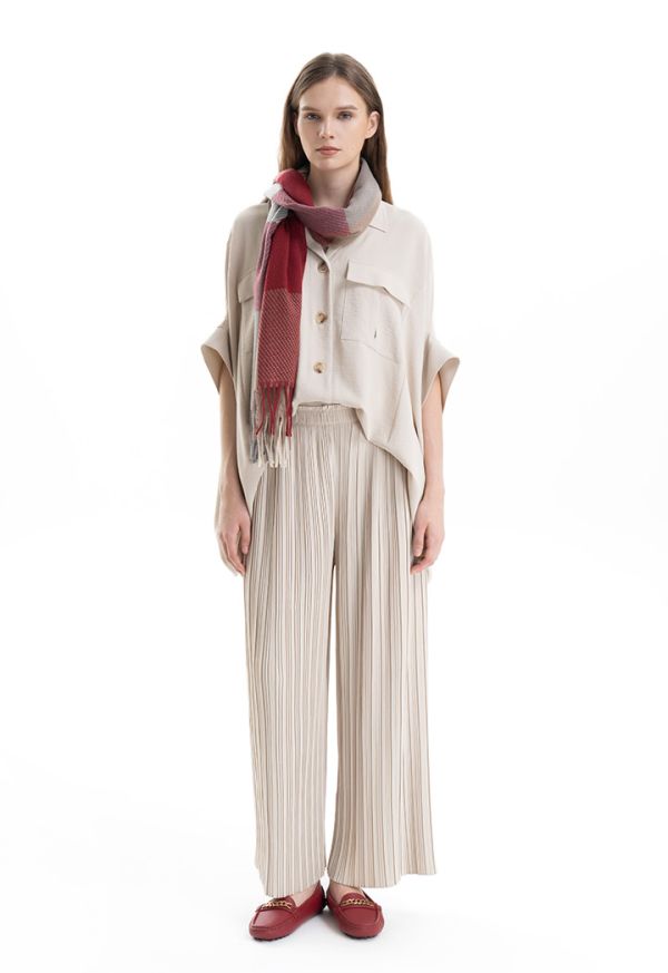 Pleated Wide Leg Solid Trouser -Sale