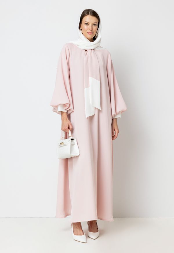 Contrast Tie Neck Relaxed Fit Abaya