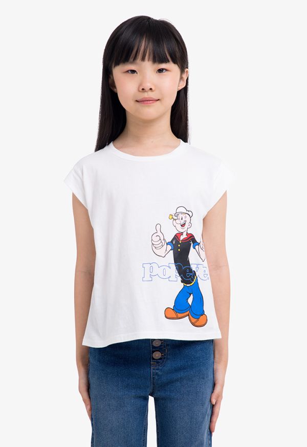Popeye Printed Cartoon Flap Sleeve T Shirt